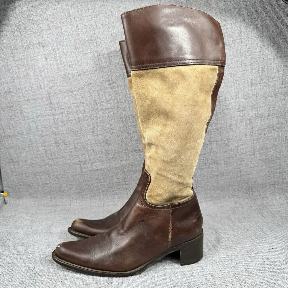 Coach Boots Womens 8.5 B Olivia Knee High Riding Two Tone Brown Leather Suede